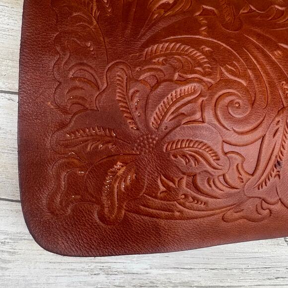 Patricia Nash Crossbody Purse Brown Tooled Leather Floral Flap Hippie Boho - Picture 8 of 17